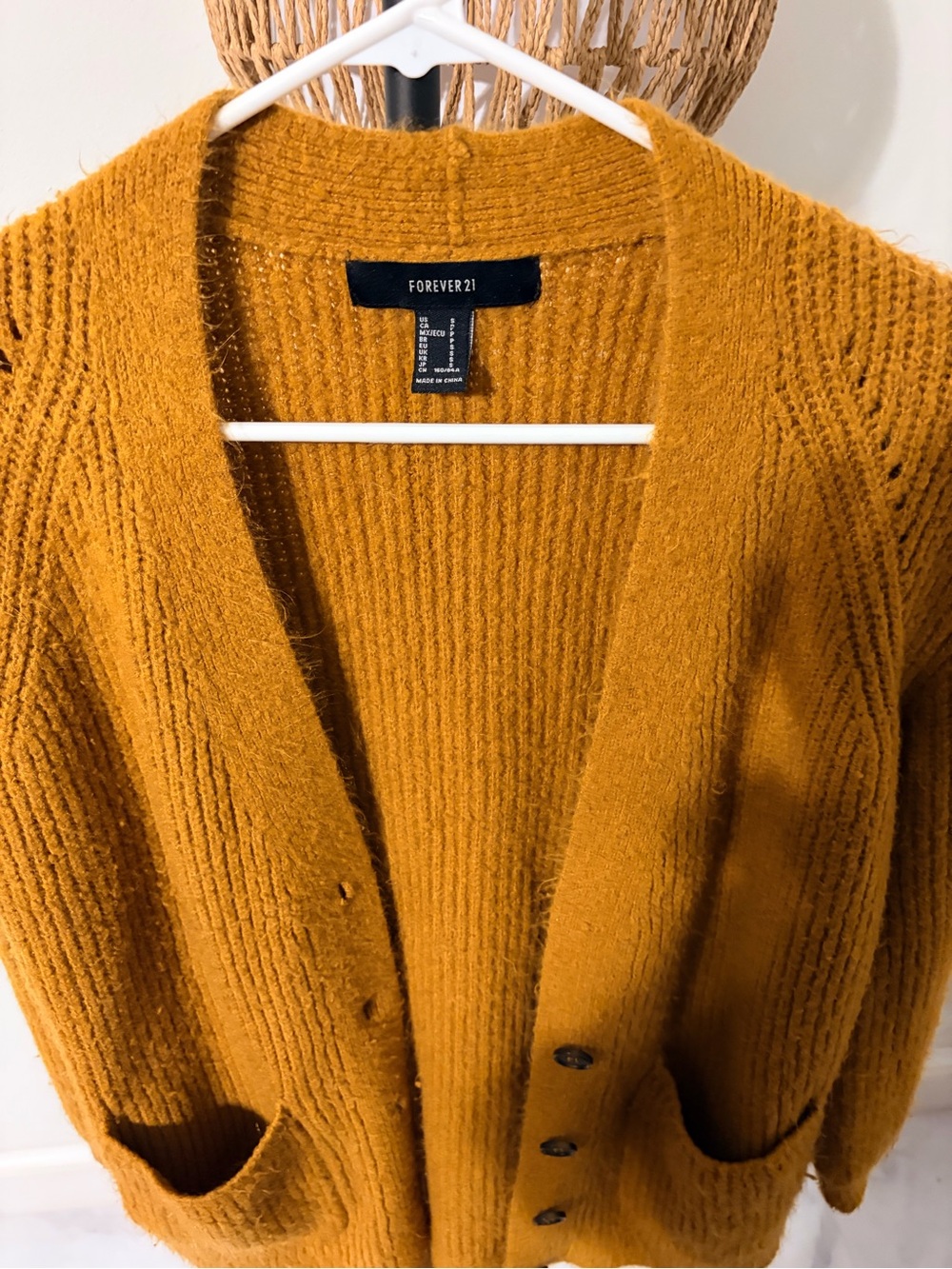 Forever 21 Women's Mustard Open-Front Button Pocket Cardigan
